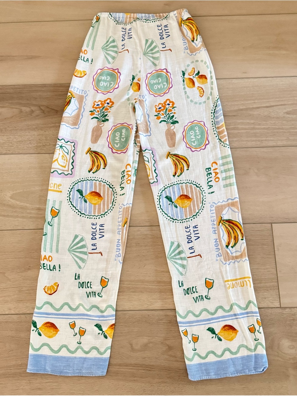 Label of Love Ciao Bella Lemon Print Wide Leg Linen Blend Pants Size Small - Picture 8 of 8